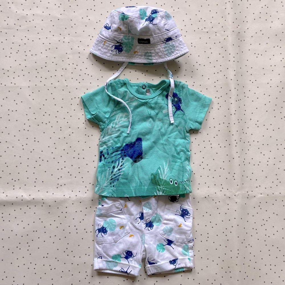 FRENCH 3-piece outfit. White & Teal print